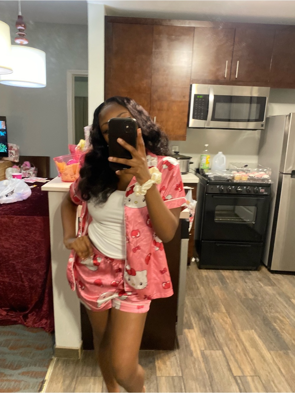 Pink Hello Kitty Print Satin Short PJ Set - Women